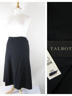Talbots Plus Size Solid Black Modest A-line Full Flare Midi Skirt Size 18W